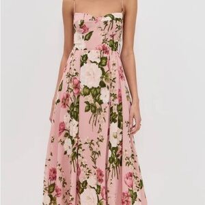 Reformation Pink Floral Strapless Maxi Dress